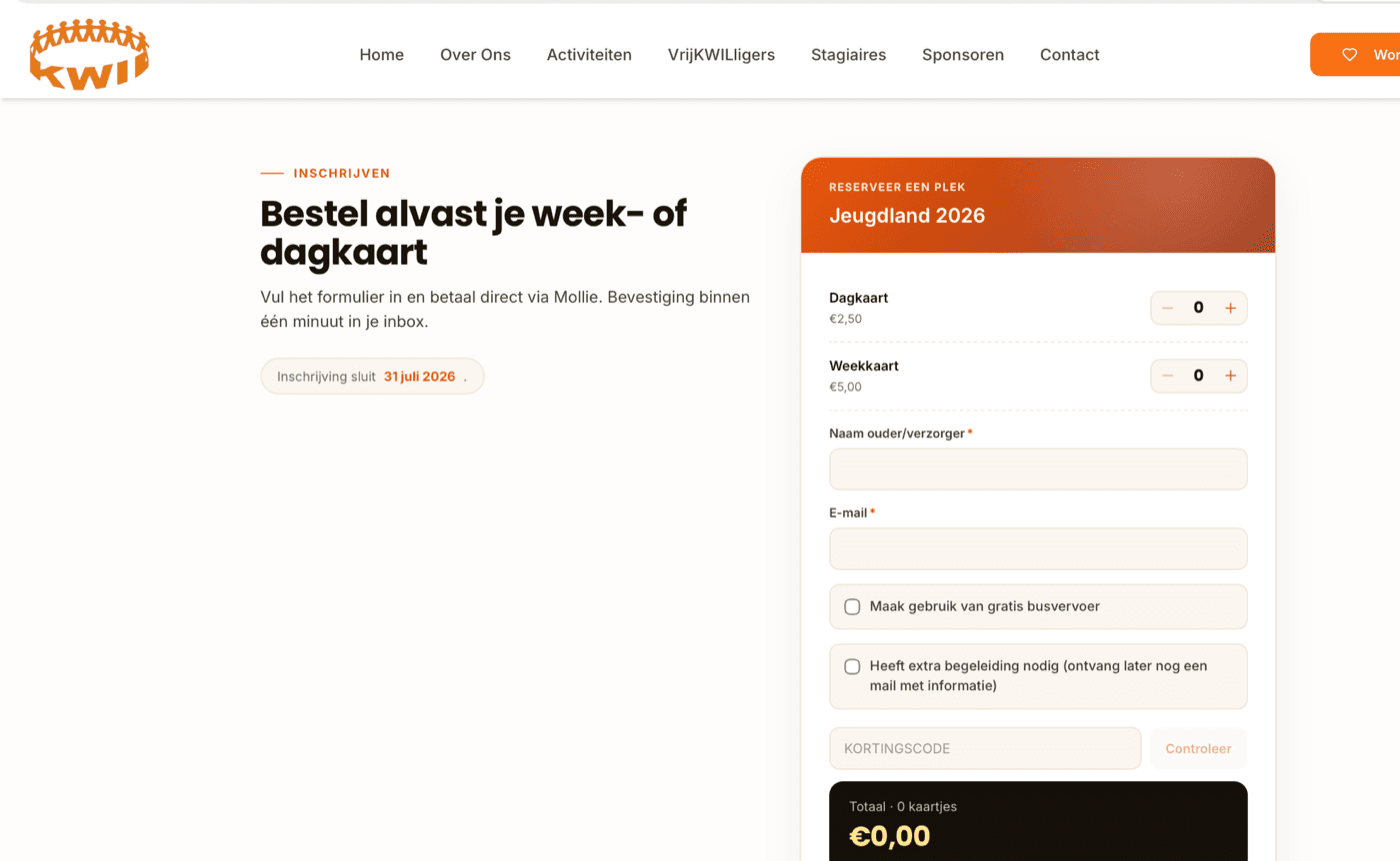 Kaartverkoop van Stichting KWIL: dag- en weekkaarten bestellen en direct betalen